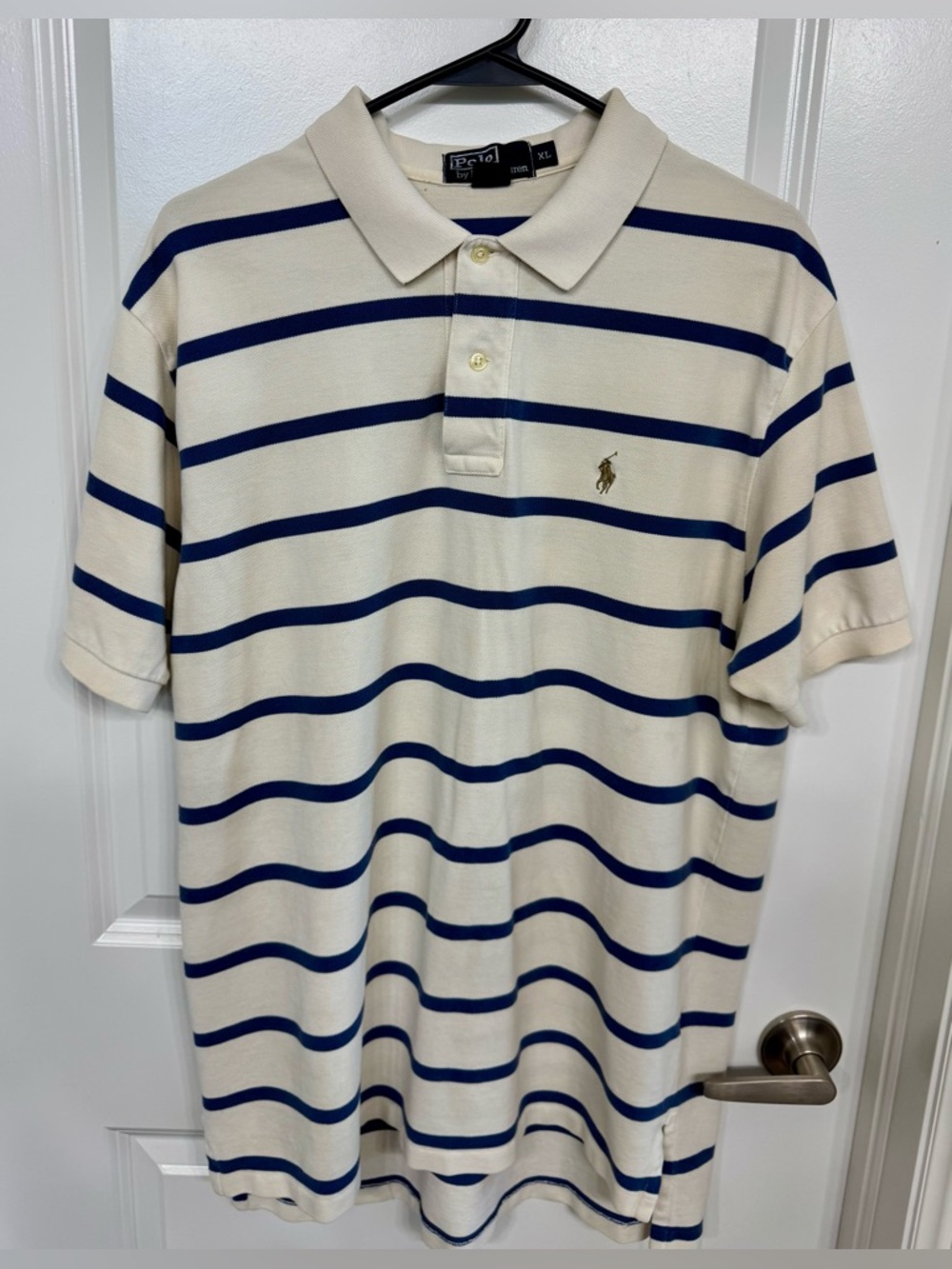 Vintage Ralph Lauren Cream Polo with Navy Stripes